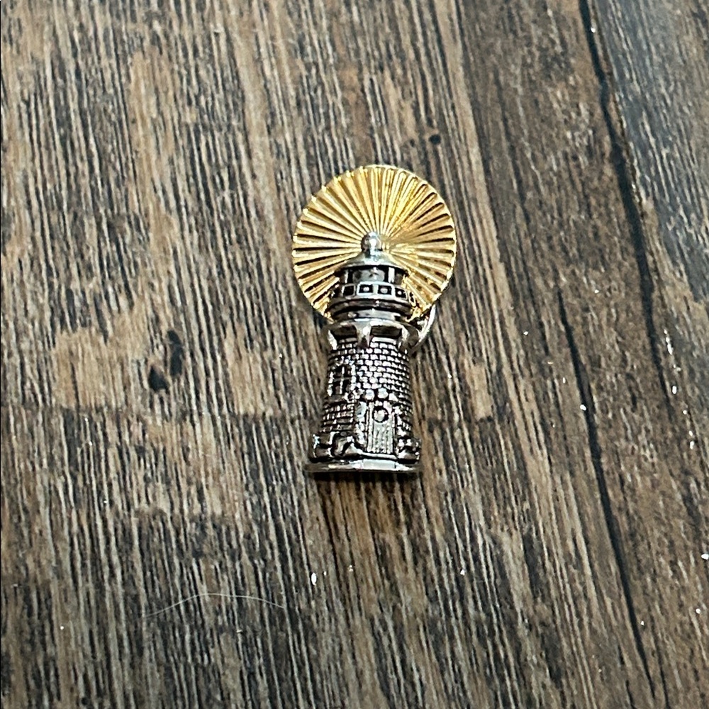 Vintage Avon Two Tone Silver & Gold Color Shining Light‎ House Lapel Pin